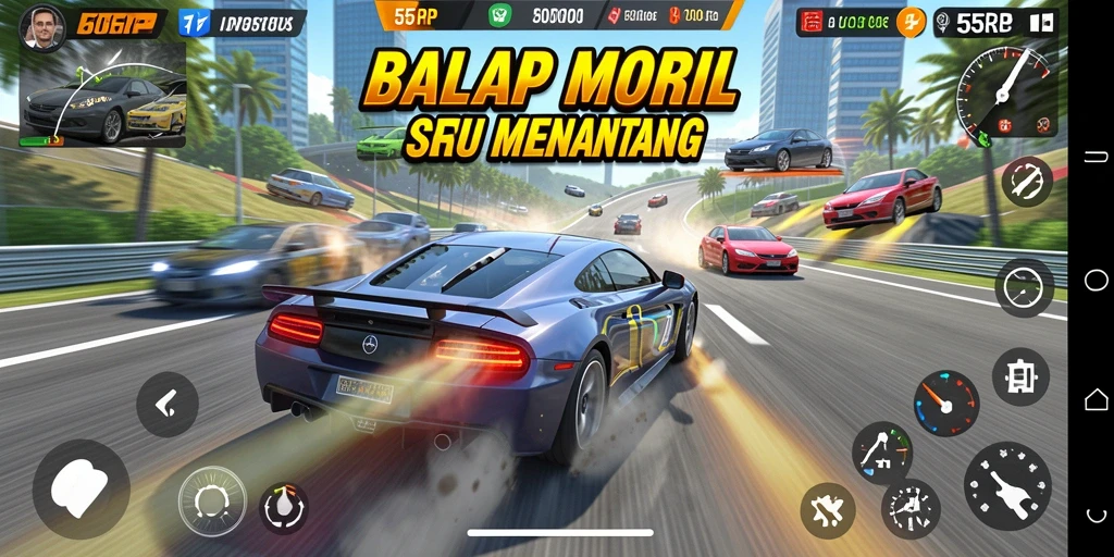 Tampilan gameplay balapan yang seru di 55RP.
