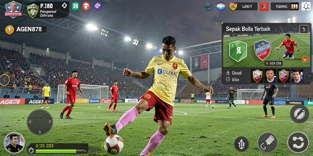 Tampilan gameplay AGEN878 dengan aksi sepak bola yang seru