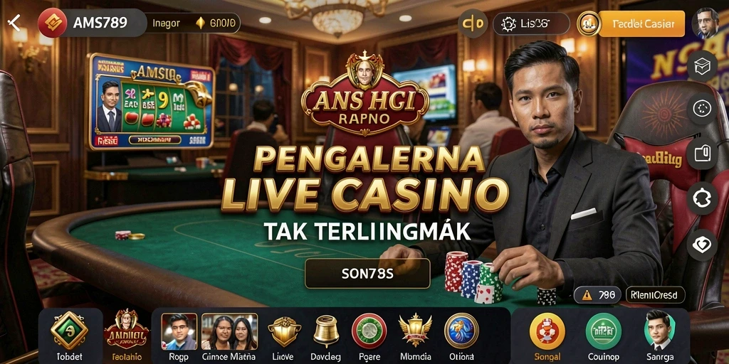 Screenshot menunjukkan dealer langsung dalam permainan Live Casino di AMS789.