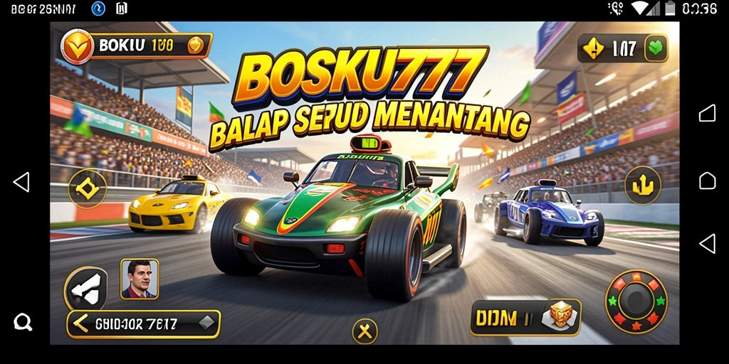 Tampilan gameplay BOSKU777 yang mendebarkan dengan aksi balap yang seru.