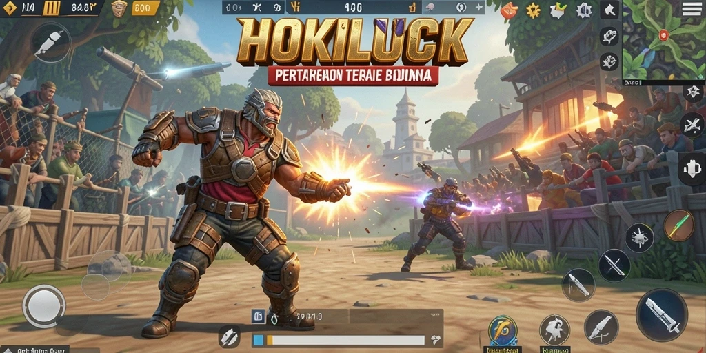 Tangkapan layar HOKILUCK menampilkan aksi seru dalam gameplay Battle Royale.