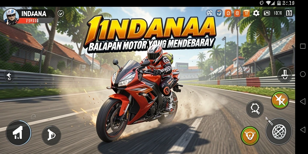 Tampilan gameplay <strong>INDAAA</strong> yang menegangkan dengan balapan motor yang cepat.