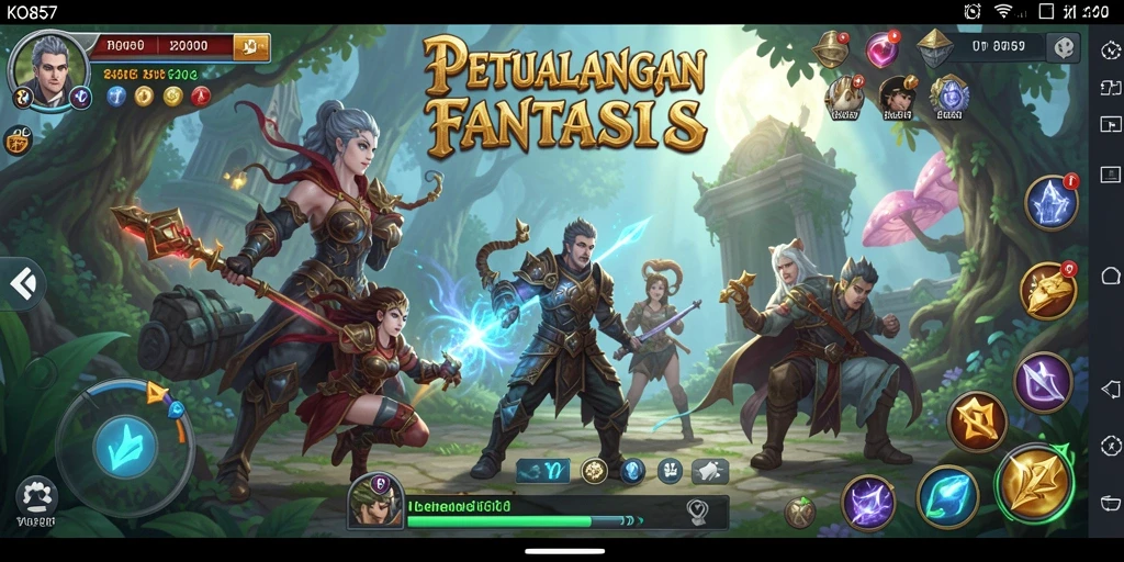 Tampilan gameplay seru dengan karakter bertarung di dunia fantasi.