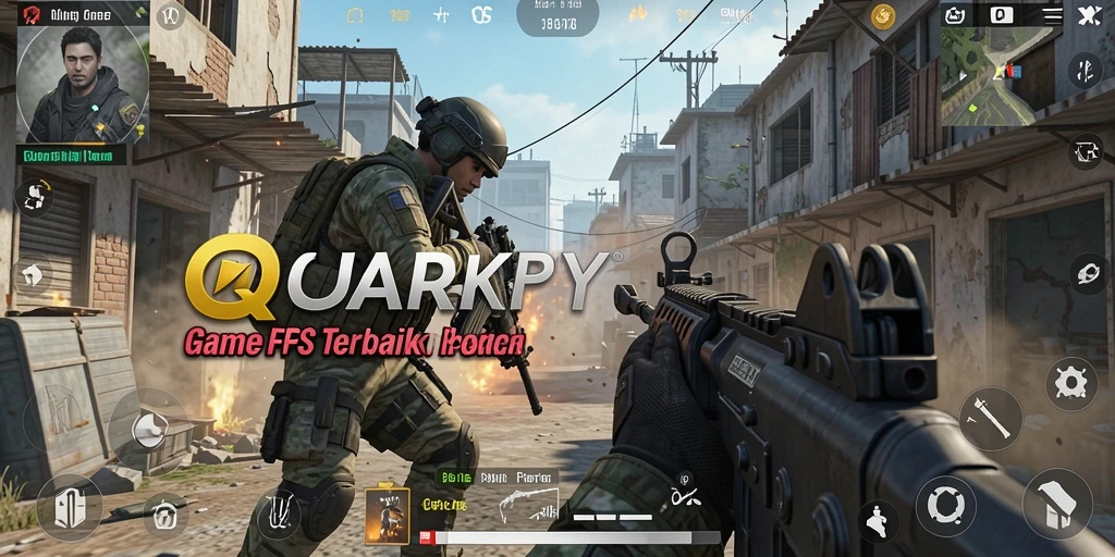 Screenshot gameplay QUARKPLAY dengan aksi tembak-menembak intens.