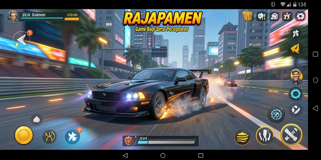 Tampilan mendebarkan dari gameplay RAJAPAMEN yang penuh aksi balapan.
