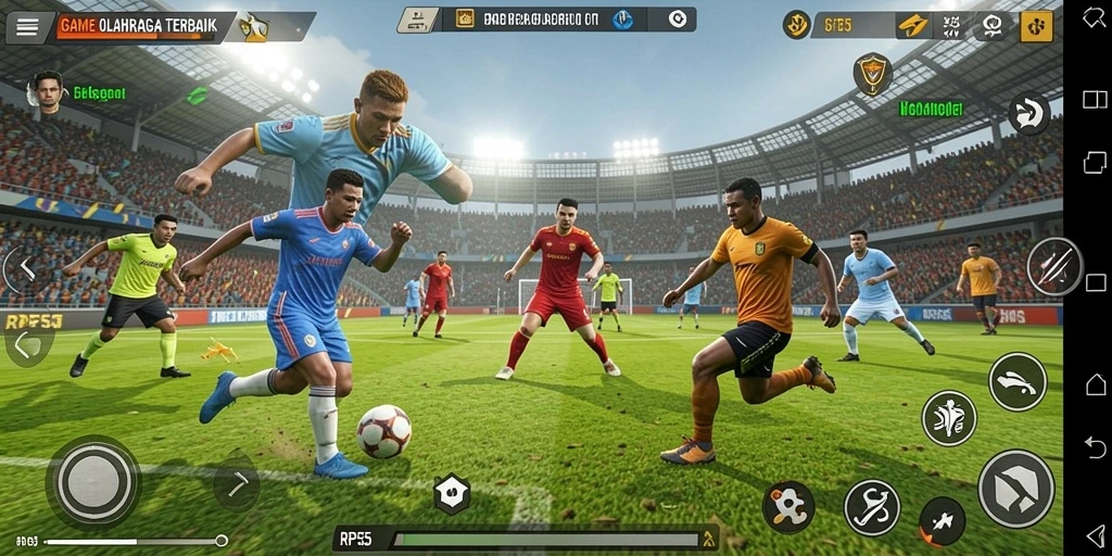 Screenshot utama RP55 menampilkan gameplay olahraga yang seru dan mendebarkan.