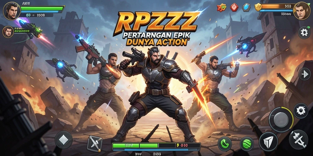 Screenshot utama RPZZZ menampilkan pertarungan intens di dunia Action.