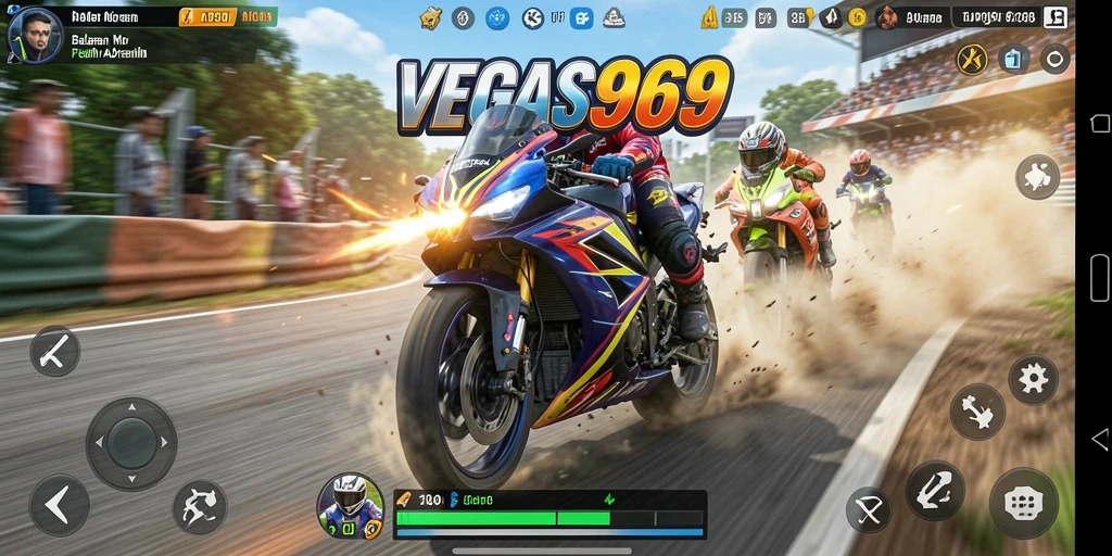 Tampilan gameplay menegangkan di trek balapan VEGAS969.