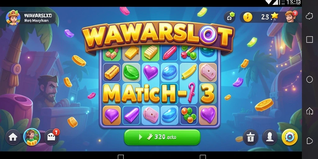 Tampilan gameplay seru di WAWARSLOT dengan permainan Match-3 yang menghentak.